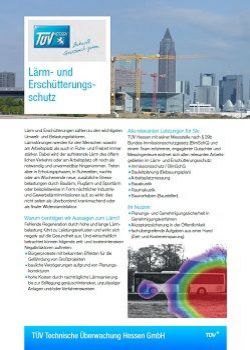 Eine Stadtlandschaft mit hohen Gebäuden, einem Kran und dem Logo von 'TUEV Hessen' im oberen Bereich. Unter dem Bild befindet sich eine Beschreibung der "TUEV Technische Ueberwachung Hessen GmbH", in der ihre Dienstleistungen und Standorte erwähnt werden.
