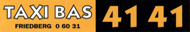 Ein gelb-schwarzes Schild mit der Aufschrift "TAXI BAS" und der Telefonnummer "4141".